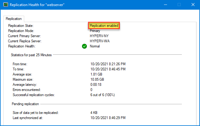 And that's it! You've successfully set up Hyper-V replication for your VM.