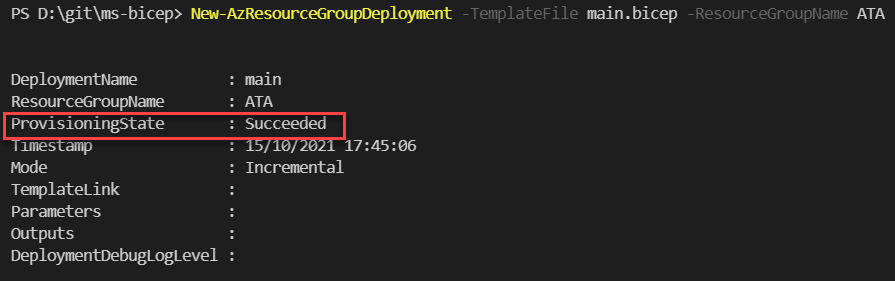 Deploying resource with Bicep