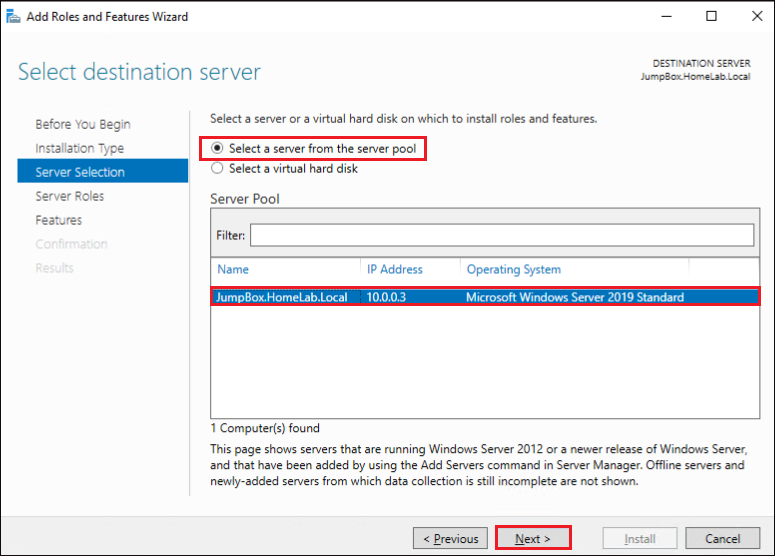 Selecting the server from the server pool