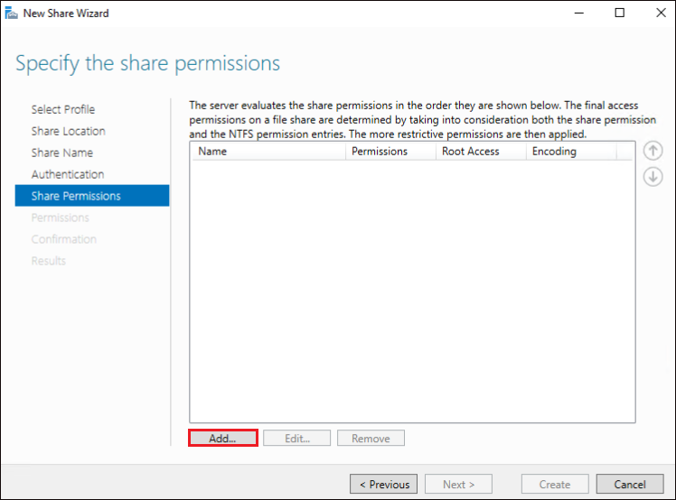 Specifying NFS share permissions