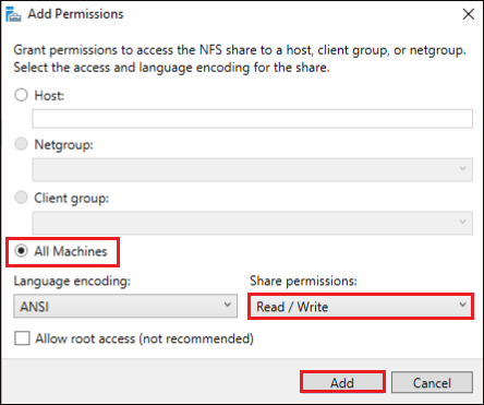 Granting permissions on the hosts and setting up share permissions