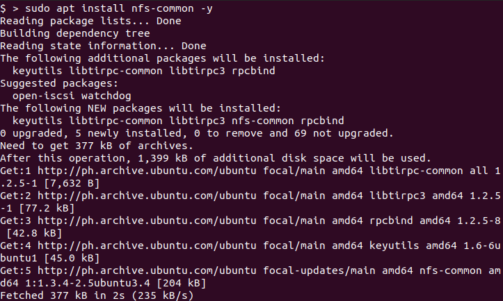 Installing the nfs-common package on Ubuntu