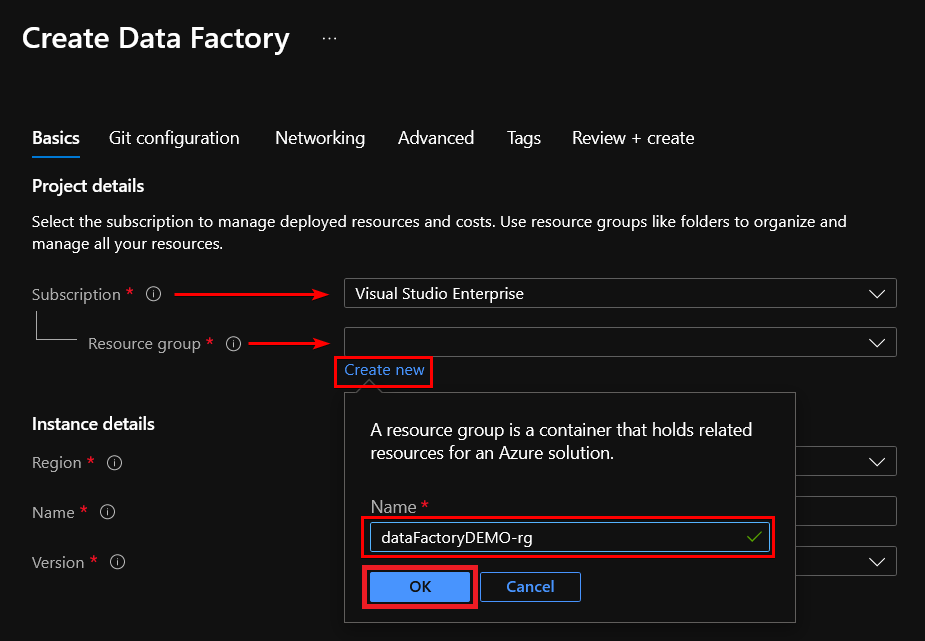 Creating a New Resource Group for Deploying Azure Data Factory