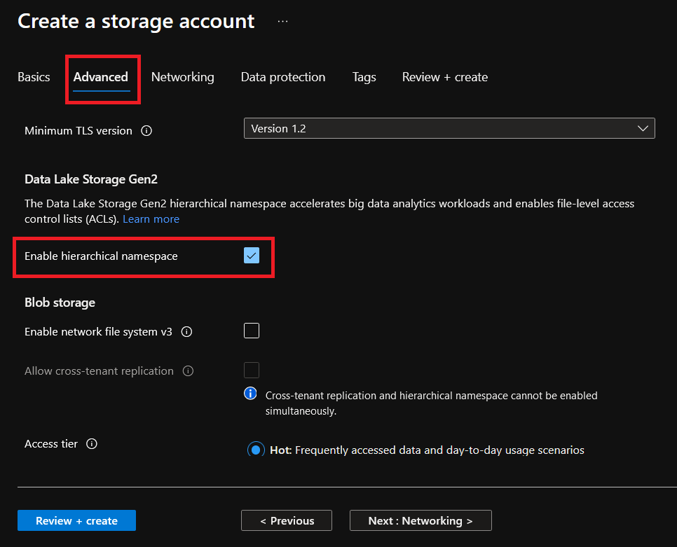 Enabling Hierarchical Namespace to the Storage Account