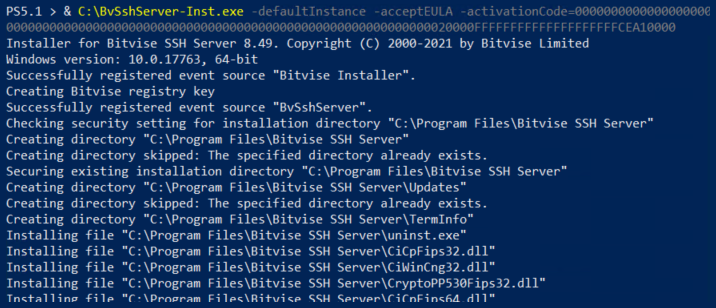 Installing the Bitvise SSH Server via command-line