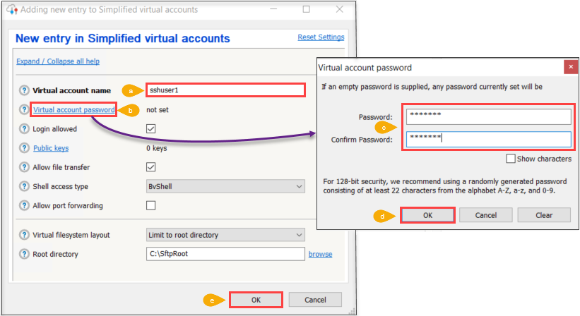 Entering the new virtual account information