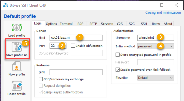 Specifying the server and authentication details