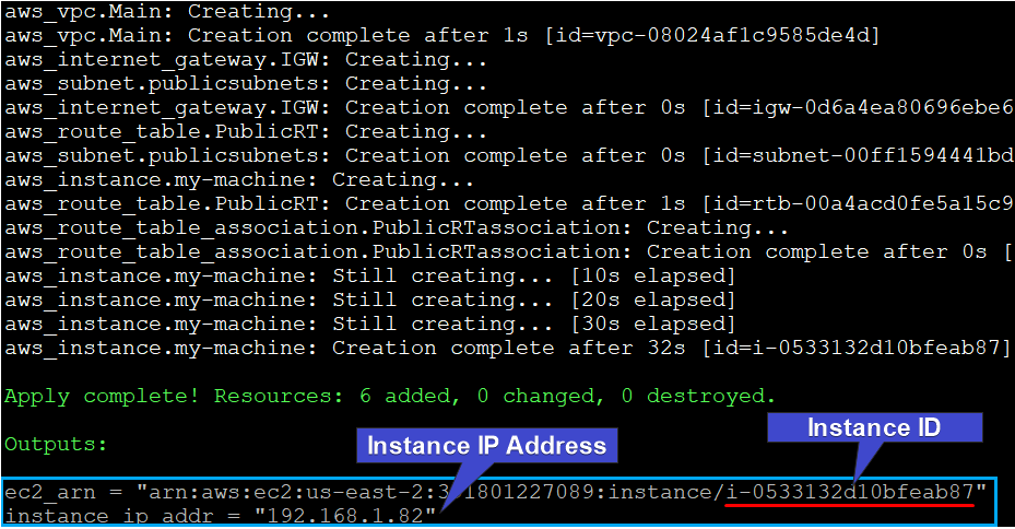 Noting the Instance ID and IP Address