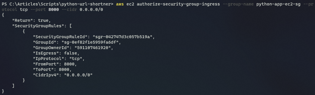 Authorizing a rule for the EC2 security group