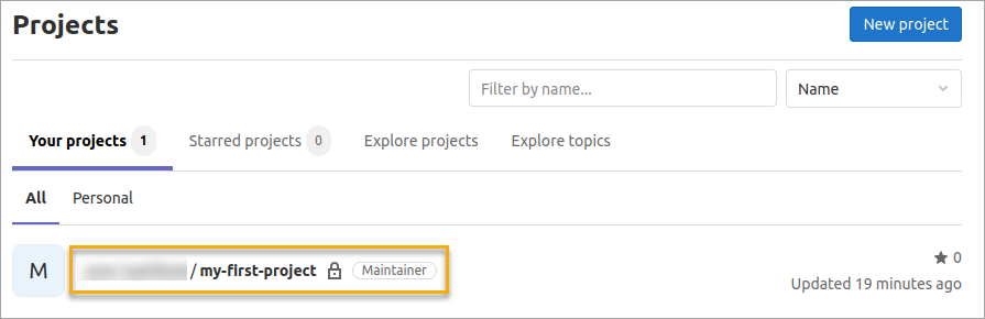 Viewing the Projects list in Gitlab