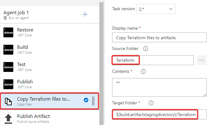 Editing the task to copy the Terraform configuration 