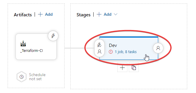 Navigating to the tasks in the Dev stage