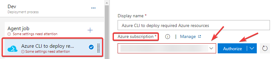 Editing the 'Azure CLI to deploy Azure resources' task