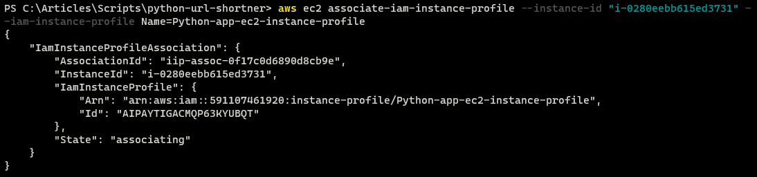 Associating the IAM instance profile to the role