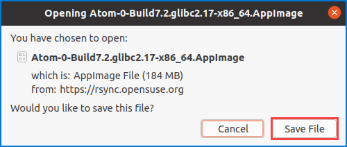Confirming to save the AppImage file