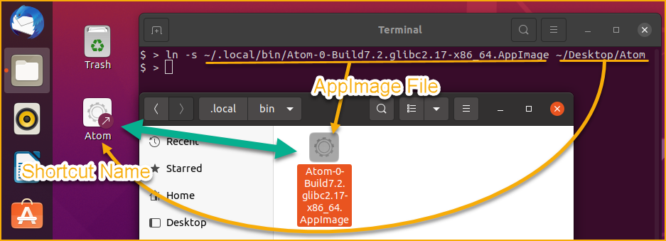 Creating a shortcut to the AppImage file on the Desktop 