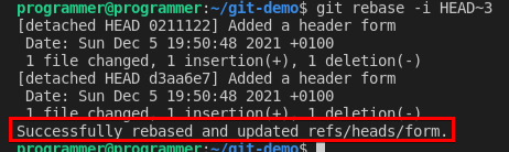 Successful git squash operation.