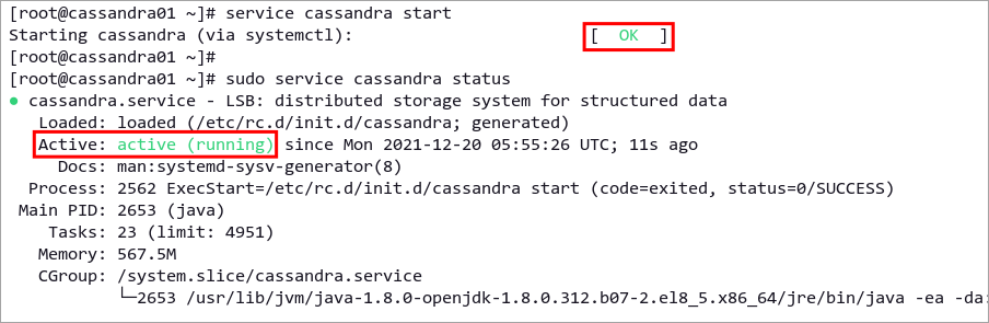Verify Apache Cassandra service status