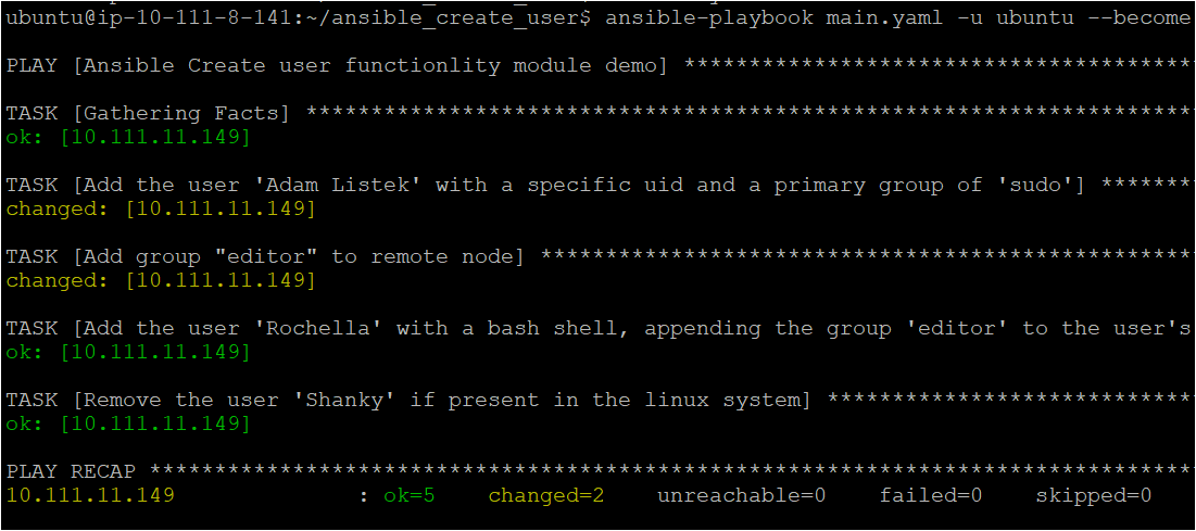 Running the Ansible playbook to create and manage users