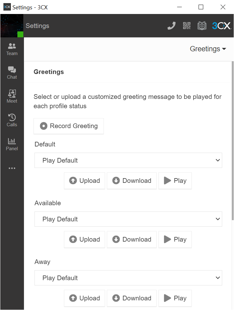 Customized greeting message to be played for each profile status