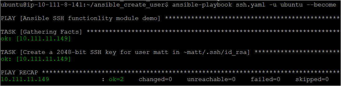 Generating the SSH keys of the user using Ansible playbook