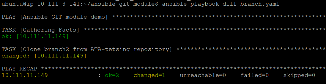 Cloning branch2 from ATA-testing repository using Ansible playbook