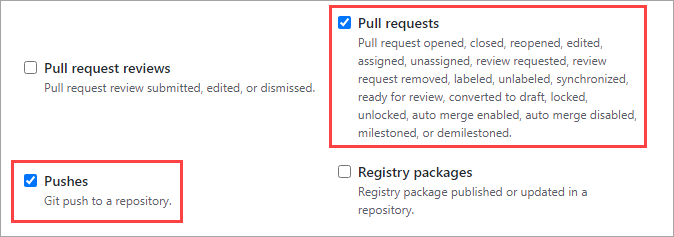 Enabling Pushes and Pull requests events