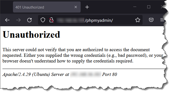 Failed phpMyAdmin site authorization