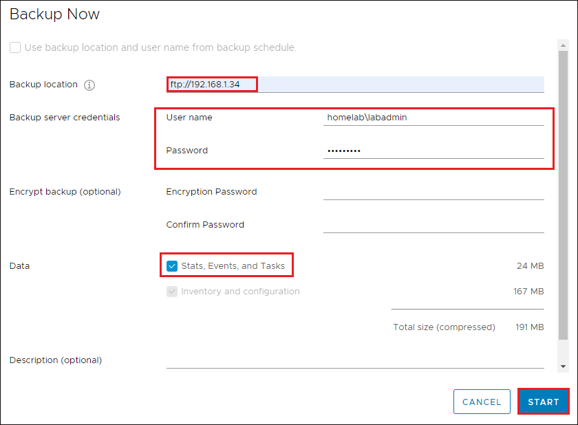 Configuring the vCenter Server Backup Settings