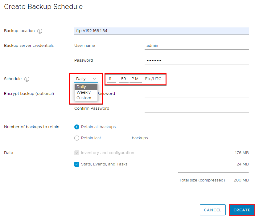 Creating the Backup Schedule