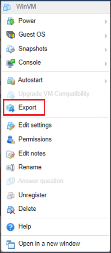 Exporting VM from vSphere