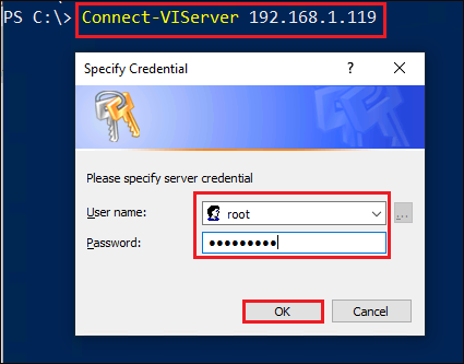 Connecting to ESXi host 