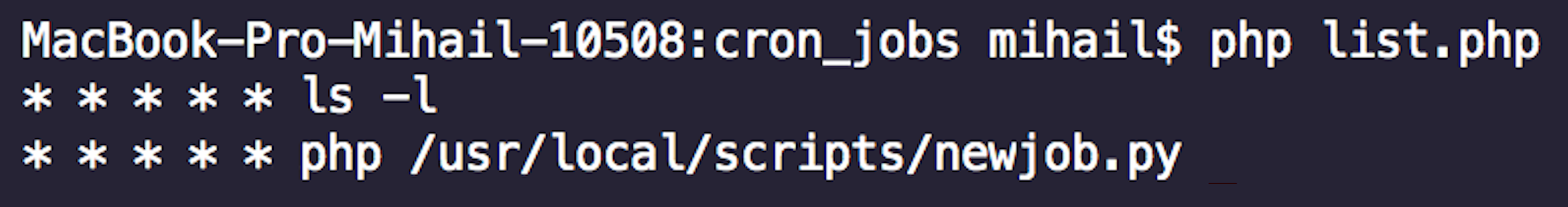 Executing PHP script to List Cron Jobs