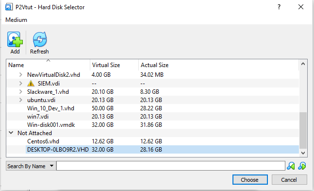 VM Creation Window: Hard disk selection