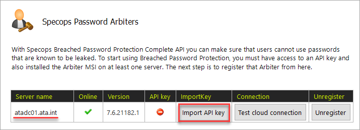 Click Import API key