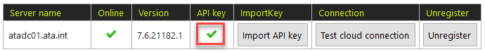 The API key column shows a checkmark after the import