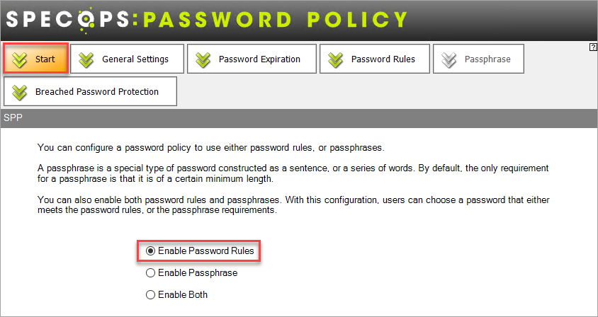 Enabling Password Rules