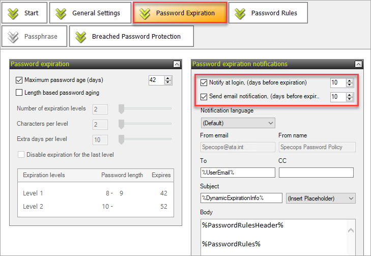 Password Expiration Settings