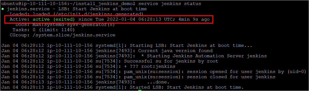 Verifying the status of Jenkins service