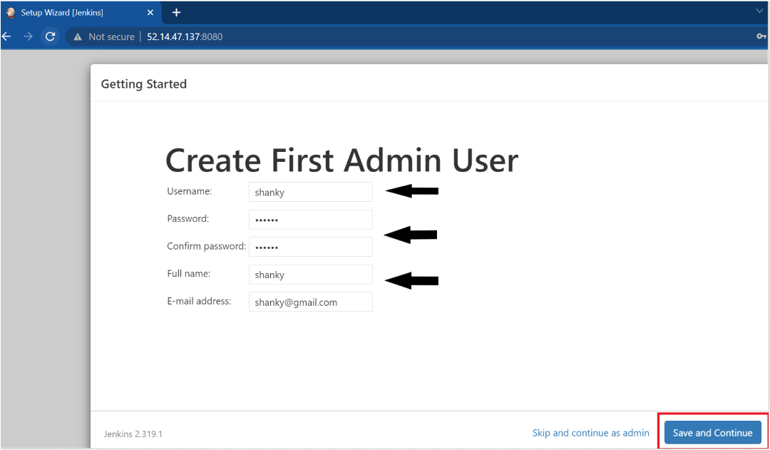 Creating the First Admin user