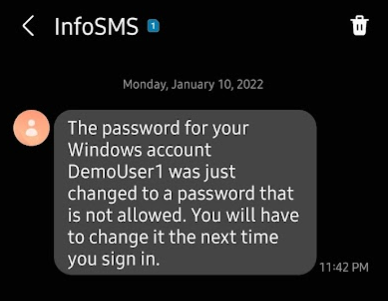 Invalid password text message
