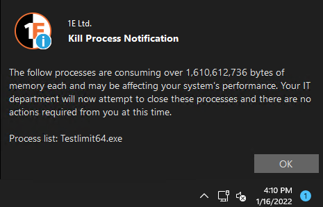 Kill process notification