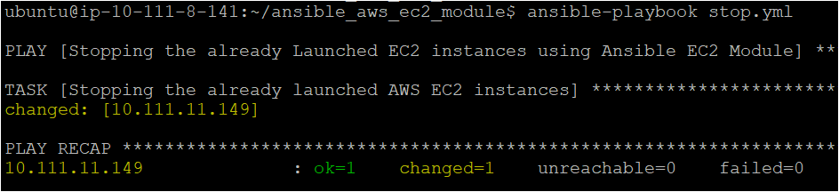 Executing the Ansible playbook using the ansible-playbook command.