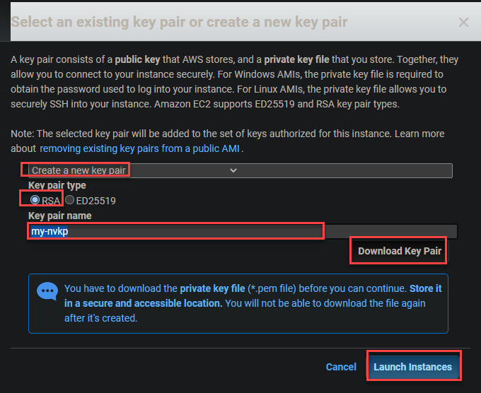 Creating a new key pair 