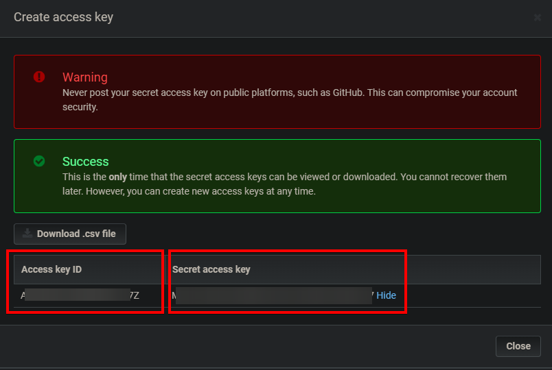 Previewing your Admin user Access Key