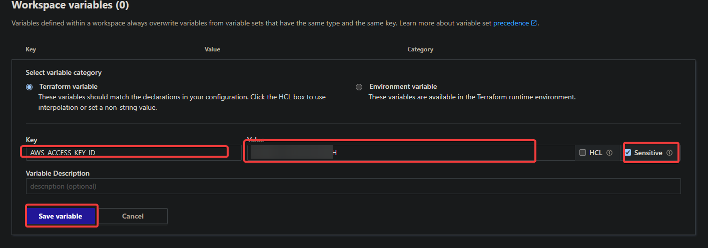 Adding AWS_ACCESS_KEY_ID variable