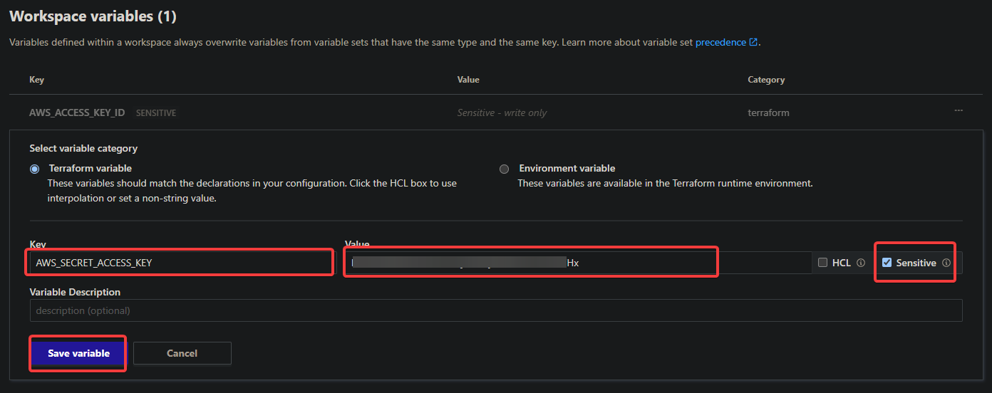 AWS_SECRET_ACCESS_KEY variable 