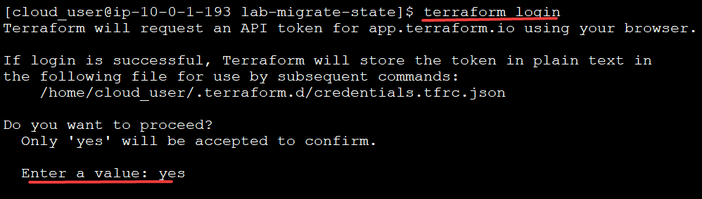 Logging in to Terraform Cloud from your command-line interface.