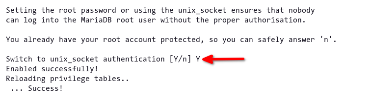 Changing the authentication to unix_socket