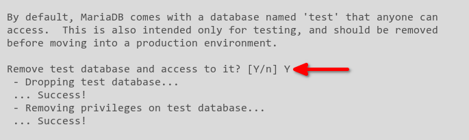 Removing default database test and all access and privileges to it